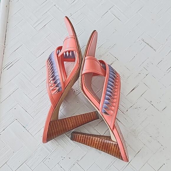 Circa Joan&David Pink and Blue Criss Cross Twisted Leather Heels Womens Size 8.5 - Picture 4 of 13